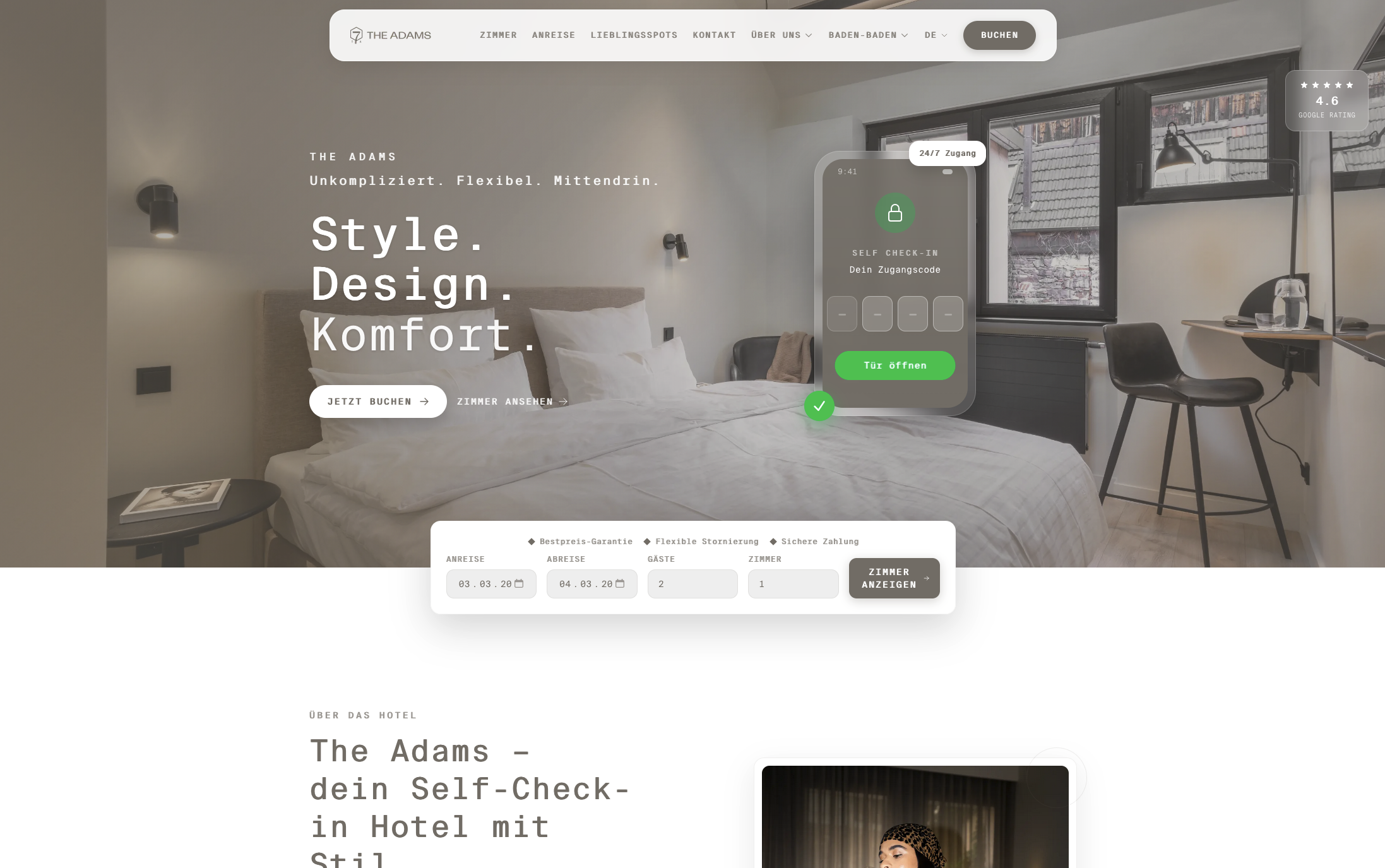 The Adams Hotel Website Desktop